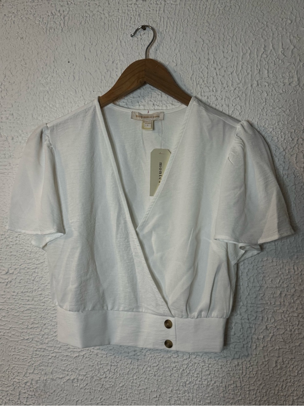 Monteau White Wrap Crop Top with Gold Buttons